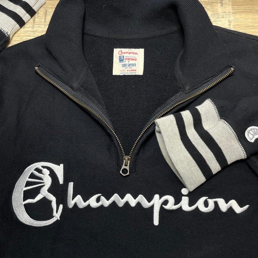 Champion Todd Snyder Mens XL Pullover‎ Sweatshirt Black Quarter Zip Athletic EUC